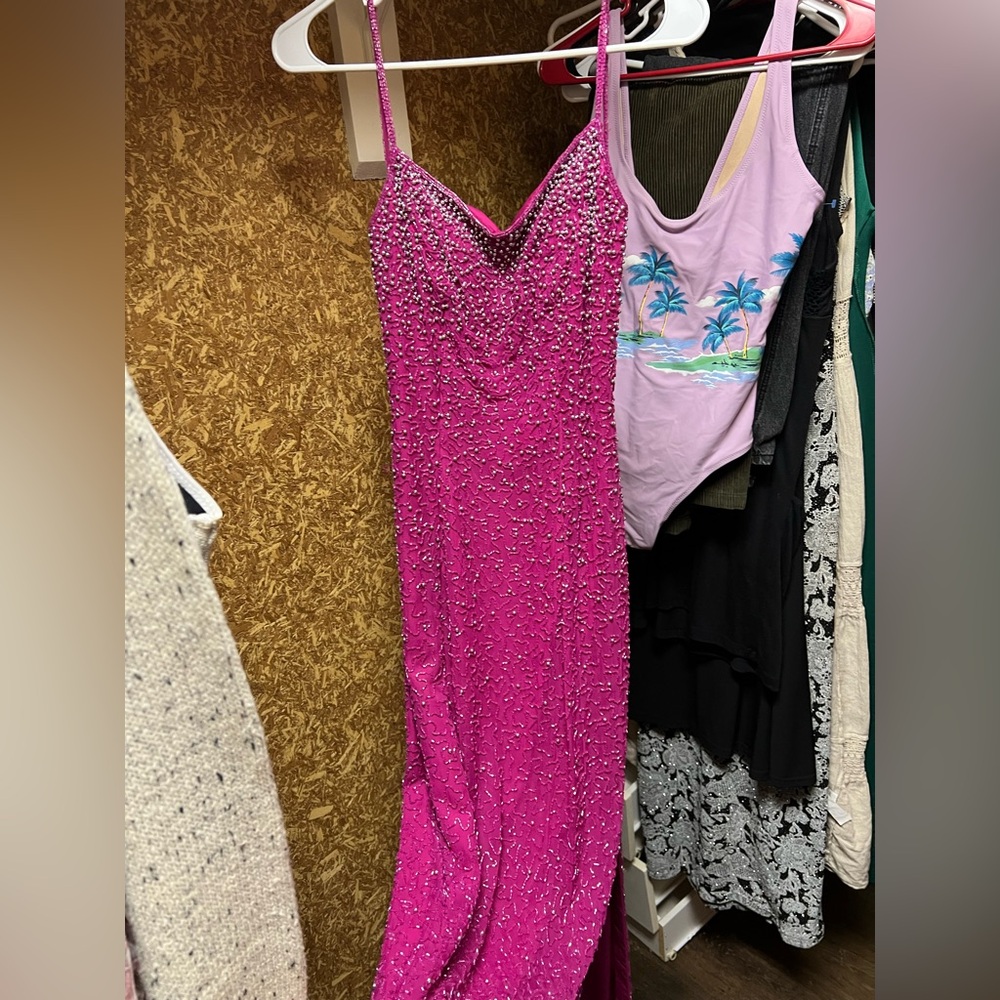 100% silk lined Beaded Fuchsia Slip Dress